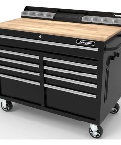 Alternative view of 46 in. W x 24.5 in. D 9-Drawer Gloss Black Deep Tool Chest Mobile Workbench with Hardwood Top and Power Station